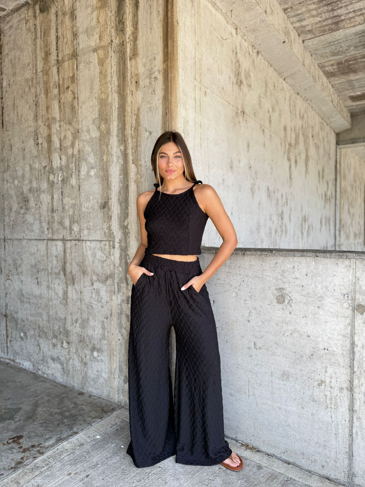 PALAZO MARBELLA TRAMADO-BLANCO-NEGRO